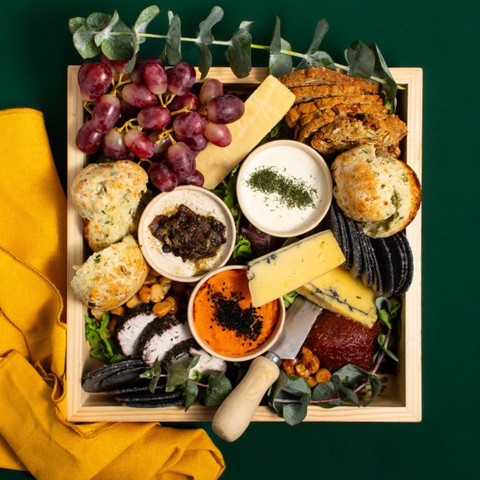 Grazing platter with cheese, fruit and house-baked scones